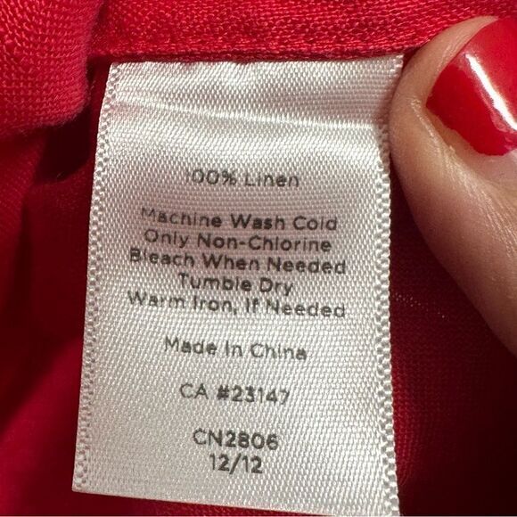 Talbots Womens 100%‎ Linen Tunic Top Size S Petite Red Embroidered Trim Beach - Picture 9 of 12